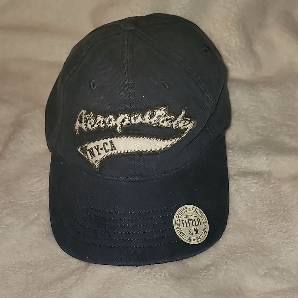 Aeropostale Navy Blue Distressed NY-CA Nu-Fit Fitted‎ Hat Size S/M Blue & White